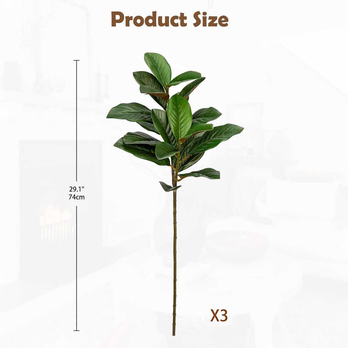 Artificial Magnolia Floral Stems 2PCS 19.7'' Tall Faux Magnolia Silk Flowers Bouquet Fake Greenery Branches for Home Wedding Arrangements Table Vase Centerpieces Rustic Decor(Vase not Included)