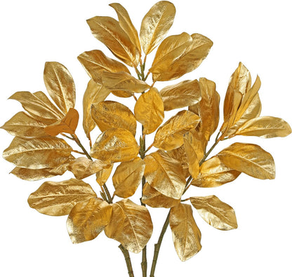Artificial Magnolia Floral Stems 2PCS 19.7'' Tall Faux Magnolia Silk Flowers Bouquet Fake Greenery Branches for Home Wedding Arrangements Table Vase Centerpieces Rustic Decor(Vase not Included)