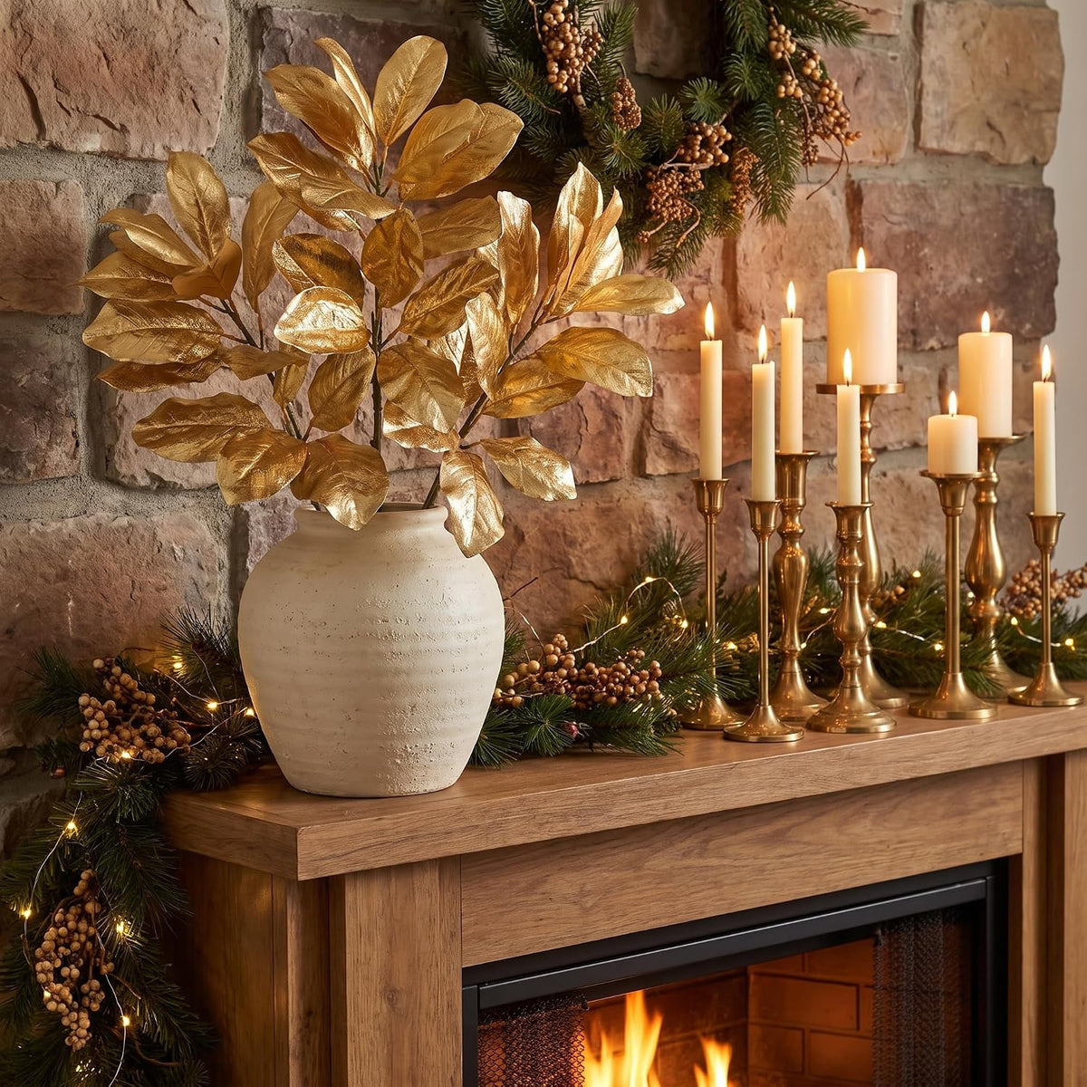 Artificial Magnolia Floral Stems 2PCS 19.7'' Tall Faux Magnolia Silk Flowers Bouquet Fake Greenery Branches for Home Wedding Arrangements Table Vase Centerpieces Rustic Decor(Vase not Included)