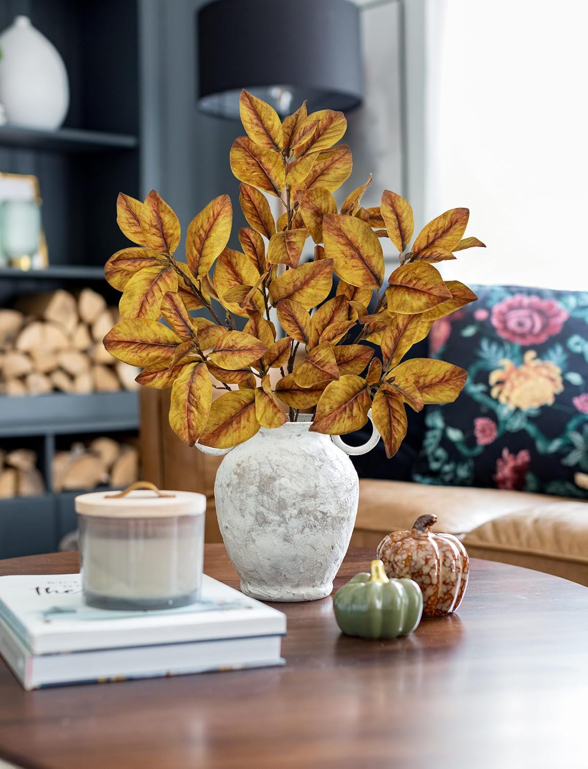 Artificial Magnolia Floral Stems 2PCS 19.7'' Tall Faux Magnolia Silk Flowers Bouquet Fake Greenery Branches for Home Wedding Arrangements Table Vase Centerpieces Rustic Decor(Vase not Included)