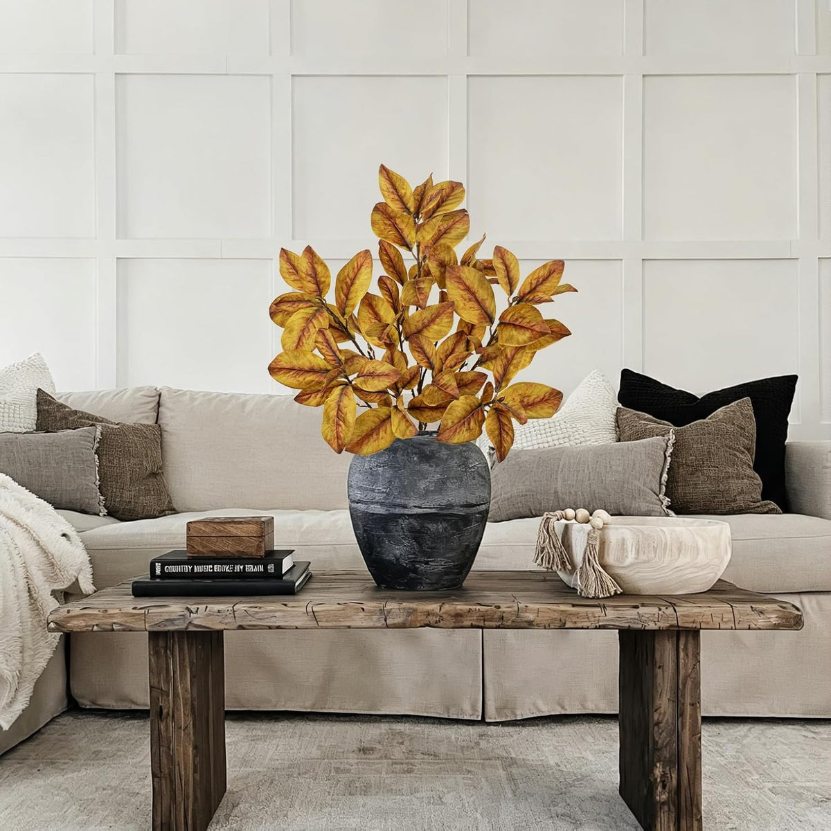 Artificial Magnolia Floral Stems 2PCS 19.7'' Tall Faux Magnolia Silk Flowers Bouquet Fake Greenery Branches for Home Wedding Arrangements Table Vase Centerpieces Rustic Decor(Vase not Included)