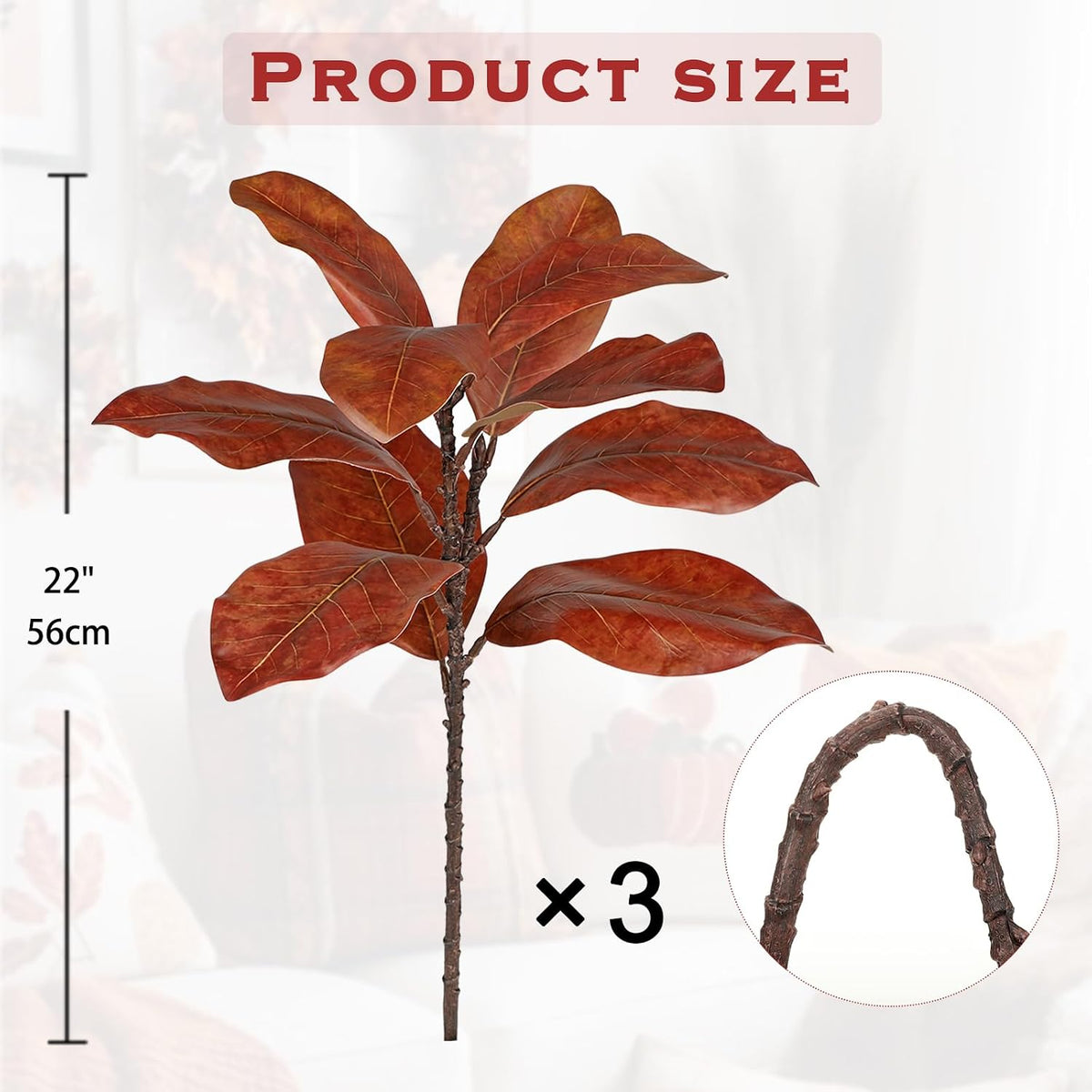 Artificial Magnolia Floral Stems 2PCS 19.7'' Tall Faux Magnolia Silk Flowers Bouquet Fake Greenery Branches for Home Wedding Arrangements Table Vase Centerpieces Rustic Decor(Vase not Included)
