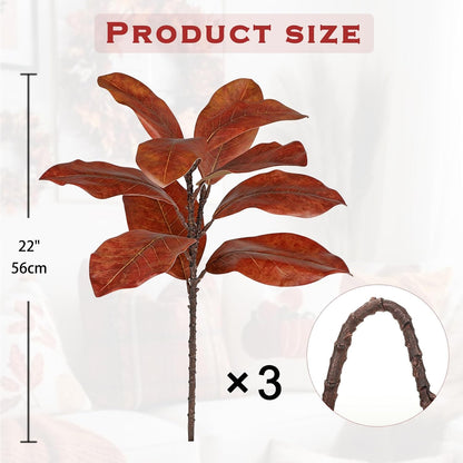 Artificial Magnolia Floral Stems 2PCS 19.7'' Tall Faux Magnolia Silk Flowers Bouquet Fake Greenery Branches for Home Wedding Arrangements Table Vase Centerpieces Rustic Decor(Vase not Included)