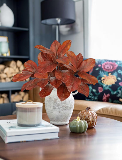 Artificial Magnolia Floral Stems 2PCS 19.7'' Tall Faux Magnolia Silk Flowers Bouquet Fake Greenery Branches for Home Wedding Arrangements Table Vase Centerpieces Rustic Decor(Vase not Included)
