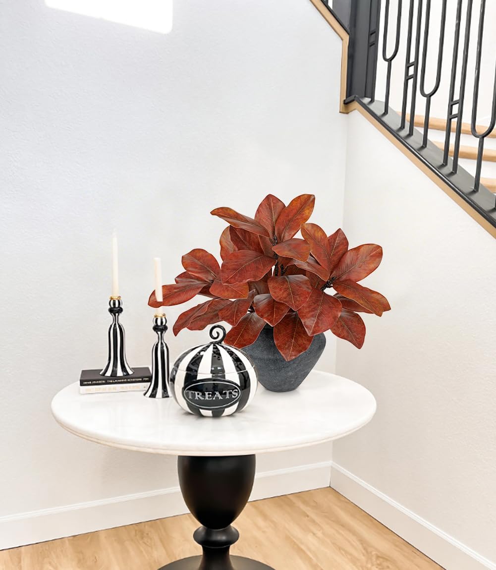 Artificial Magnolia Floral Stems 2PCS 19.7'' Tall Faux Magnolia Silk Flowers Bouquet Fake Greenery Branches for Home Wedding Arrangements Table Vase Centerpieces Rustic Decor(Vase not Included)