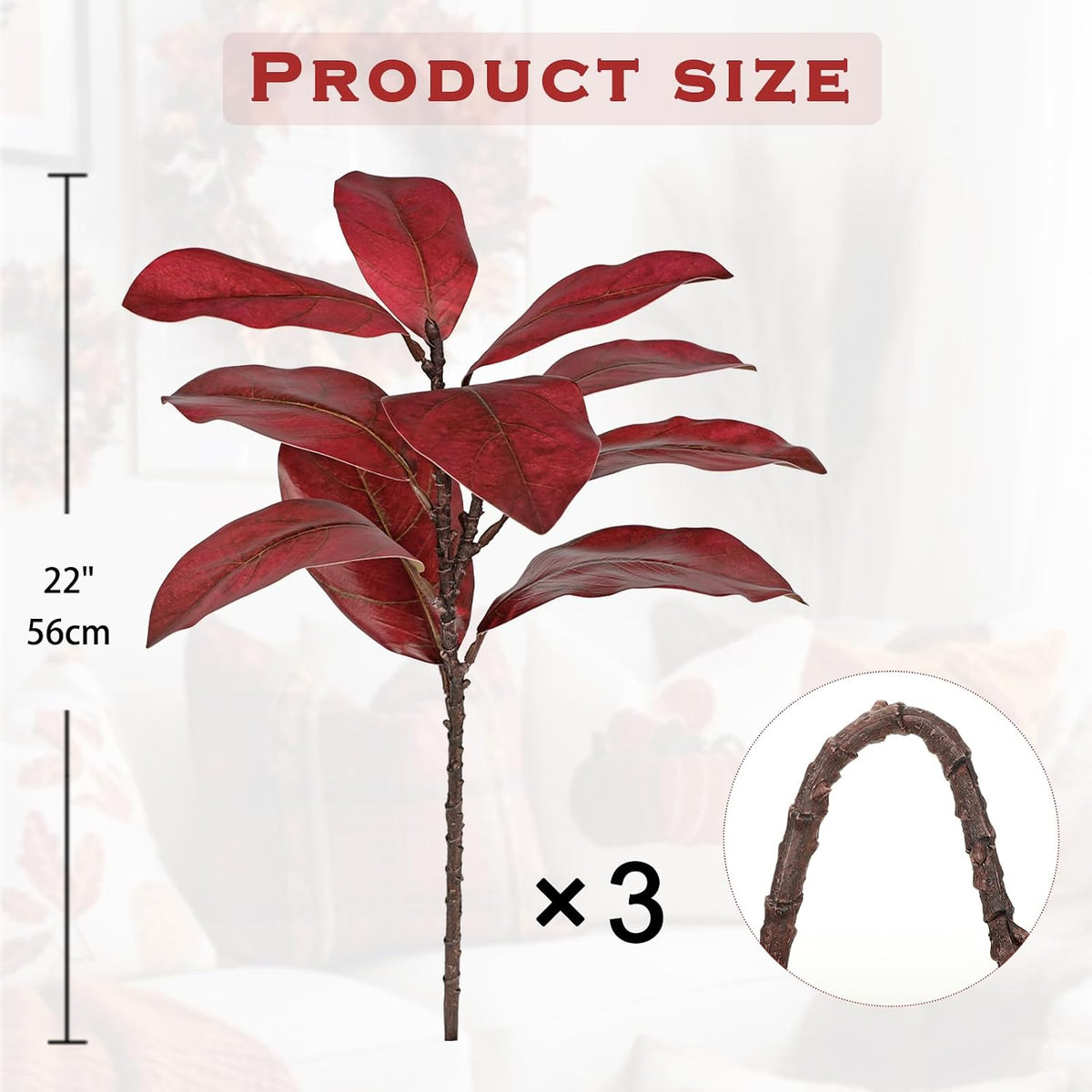 Artificial Magnolia Floral Stems 2PCS 19.7'' Tall Faux Magnolia Silk Flowers Bouquet Fake Greenery Branches for Home Wedding Arrangements Table Vase Centerpieces Rustic Decor(Vase not Included)