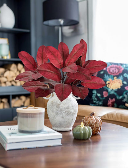 Artificial Magnolia Floral Stems 2PCS 19.7'' Tall Faux Magnolia Silk Flowers Bouquet Fake Greenery Branches for Home Wedding Arrangements Table Vase Centerpieces Rustic Decor(Vase not Included)