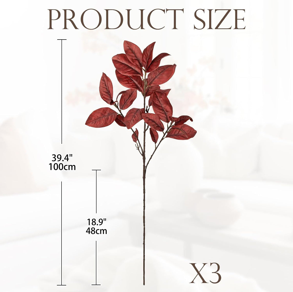 Artificial Magnolia Floral Stems 2PCS 19.7'' Tall Faux Magnolia Silk Flowers Bouquet Fake Greenery Branches for Home Wedding Arrangements Table Vase Centerpieces Rustic Decor(Vase not Included)