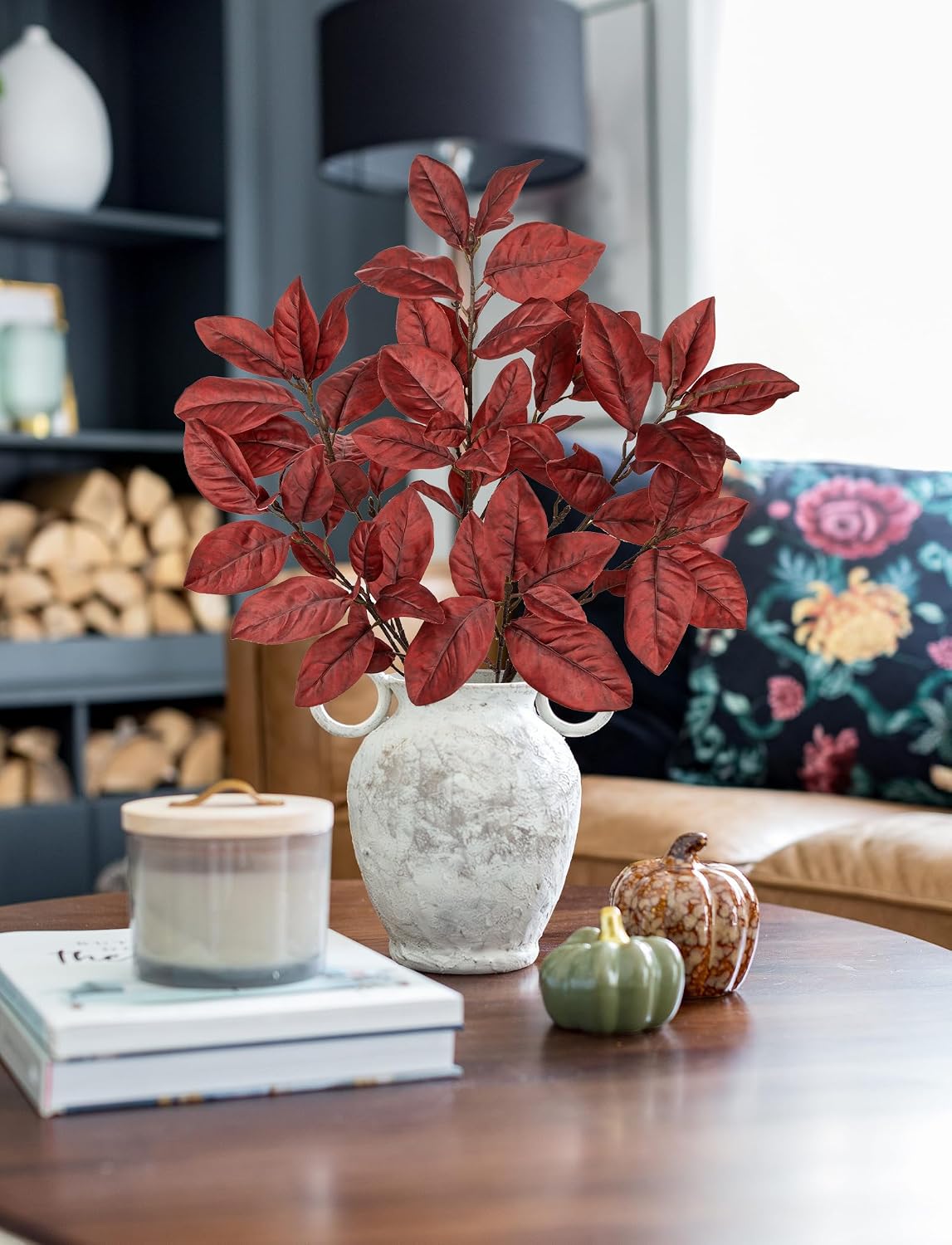 Artificial Magnolia Floral Stems 2PCS 19.7'' Tall Faux Magnolia Silk Flowers Bouquet Fake Greenery Branches for Home Wedding Arrangements Table Vase Centerpieces Rustic Decor(Vase not Included)
