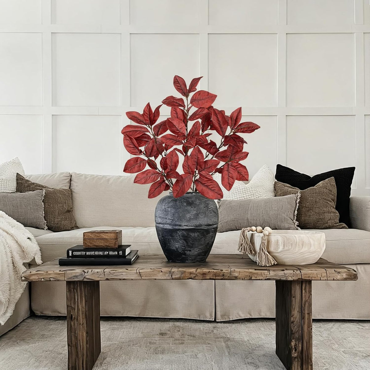 Artificial Magnolia Floral Stems 2PCS 19.7'' Tall Faux Magnolia Silk Flowers Bouquet Fake Greenery Branches for Home Wedding Arrangements Table Vase Centerpieces Rustic Decor(Vase not Included)