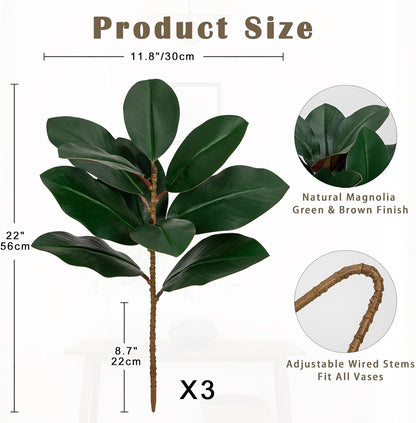 Artificial Magnolia Floral Stems 2PCS 19.7'' Tall Faux Magnolia Silk Flowers Bouquet Fake Greenery Branches for Home Wedding Arrangements Table Vase Centerpieces Rustic Decor(Vase not Included)