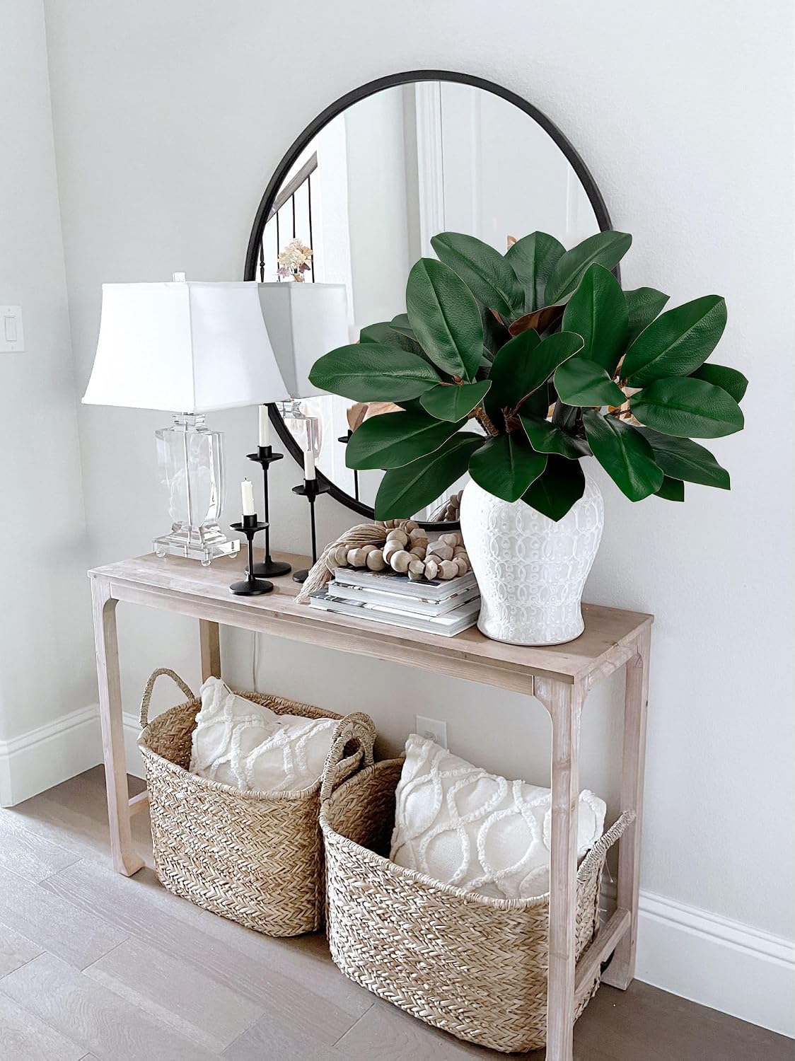 Artificial Magnolia Floral Stems 2PCS 19.7'' Tall Faux Magnolia Silk Flowers Bouquet Fake Greenery Branches for Home Wedding Arrangements Table Vase Centerpieces Rustic Decor(Vase not Included)