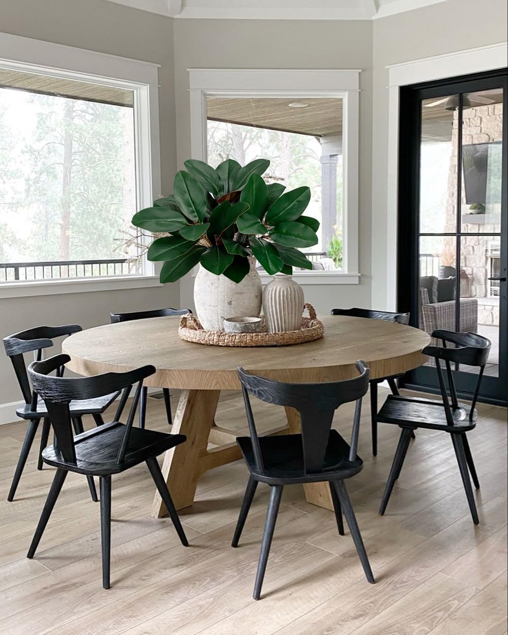 Artificial Magnolia Floral Stems 2PCS 19.7'' Tall Faux Magnolia Silk Flowers Bouquet Fake Greenery Branches for Home Wedding Arrangements Table Vase Centerpieces Rustic Decor(Vase not Included)