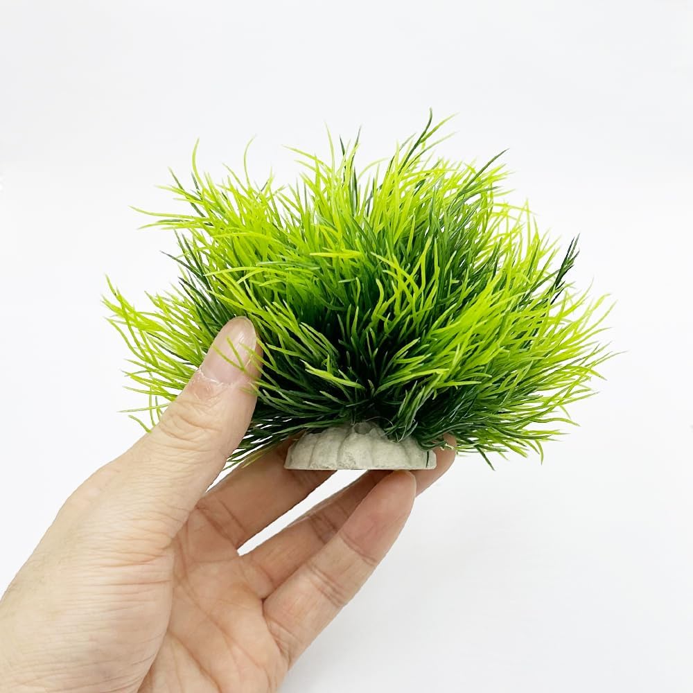 Aquarium Plants Fish Tank Decorations 2pcs Small Size/3.5inch Ornament Plastic Artificial Plant Goldfish Waterscape Fish Hides Mini Grass Set (2pcs/Green)