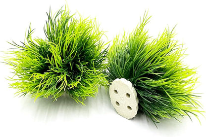 Aquarium Plants Fish Tank Decorations 2pcs Small Size/3.5inch Ornament Plastic Artificial Plant Goldfish Waterscape Fish Hides Mini Grass Set (2pcs/Green)