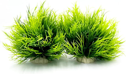 Aquarium Plants Fish Tank Decorations 2pcs Small Size/3.5inch Ornament Plastic Artificial Plant Goldfish Waterscape Fish Hides Mini Grass Set (2pcs/Green)