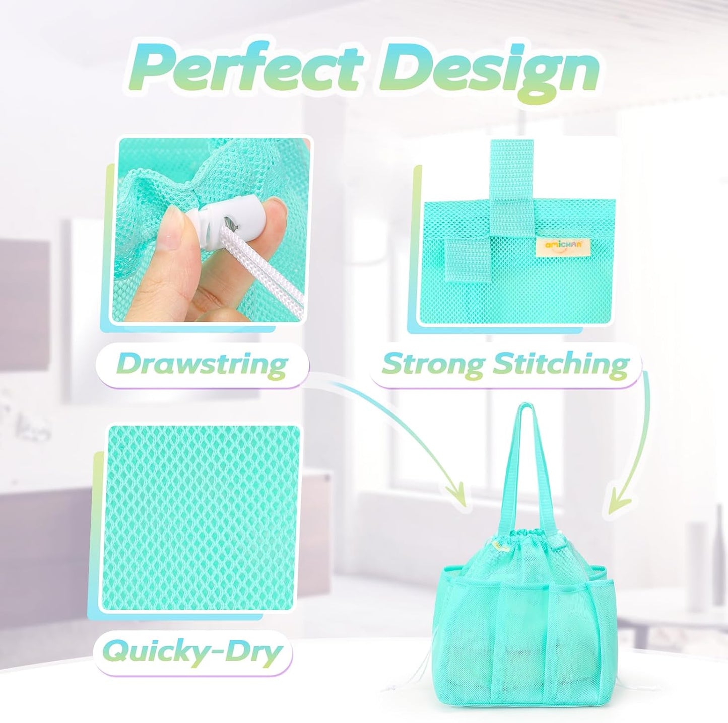 Mesh Shower Caddy Portable with Drawstring, Dorm Room Essentials for College Students Girls & Boys, Large Shower Bag for Camping,Swimming,Gym,Travel,Bathroom - Yellow