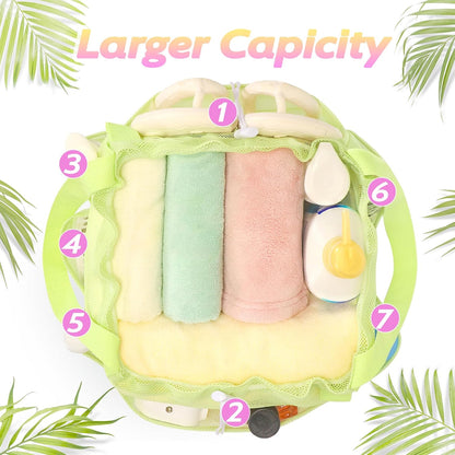 Mesh Shower Caddy Portable with Drawstring, Dorm Room Essentials for College Students Girls & Boys, Large Shower Bag for Camping,Swimming,Gym,Travel,Bathroom - Yellow