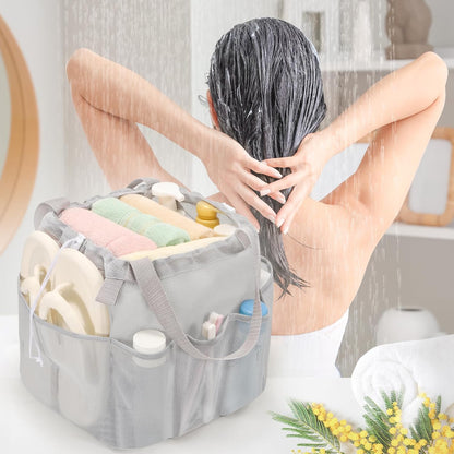 Mesh Shower Caddy Portable with Drawstring, Dorm Room Essentials for College Students Girls & Boys, Large Shower Bag for Camping,Swimming,Gym,Travel,Bathroom - Yellow
