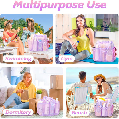 Mesh Shower Caddy Portable with Drawstring, Dorm Room Essentials for College Students Girls & Boys, Large Shower Bag for Camping,Swimming,Gym,Travel,Bathroom - Yellow