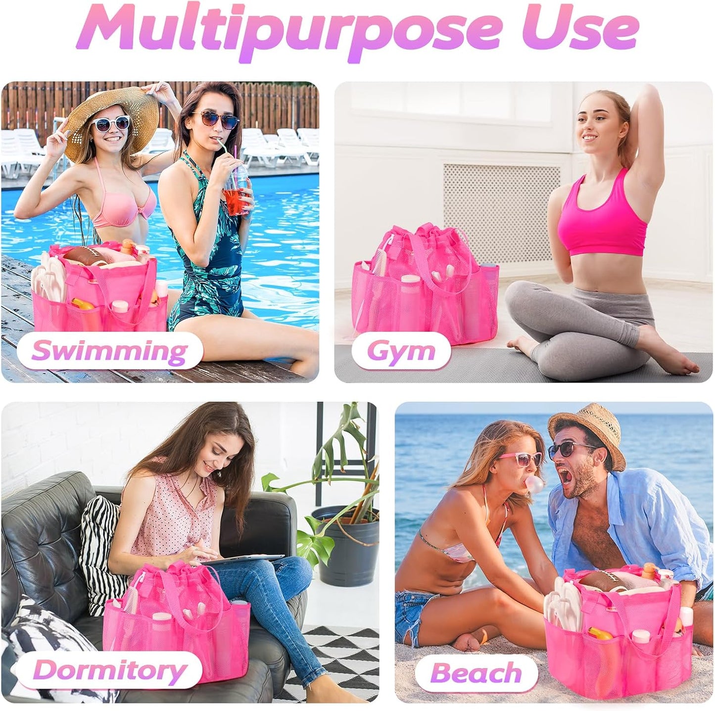 Mesh Shower Caddy Portable with Drawstring, Dorm Room Essentials for College Students Girls & Boys, Large Shower Bag for Camping,Swimming,Gym,Travel,Bathroom - Yellow