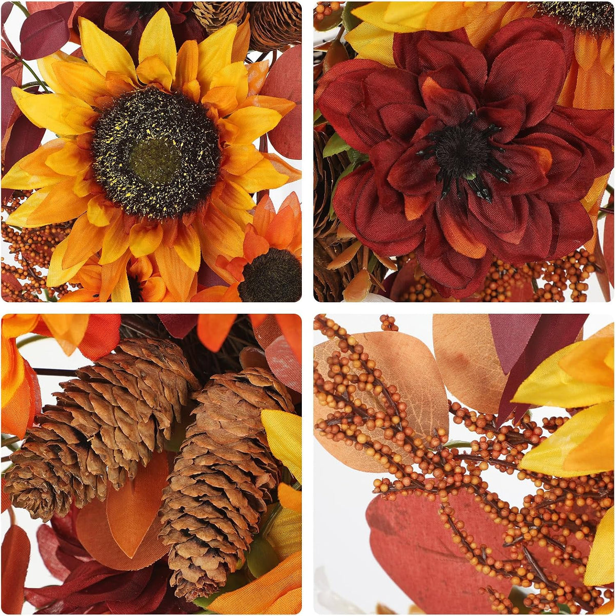 24" Artificial Fall Half Wreath for Front Door Autumn Wreath with Pumpkin Peony Eucalyptus Chrysanthemum and Ribbon for Halloween Thanksgiving Day Indoor Outdoor Farmhouse Window Wall Décor