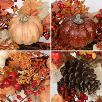 24" Artificial Fall Half Wreath for Front Door Autumn Wreath with Pumpkin Peony Eucalyptus Chrysanthemum and Ribbon for Halloween Thanksgiving Day Indoor Outdoor Farmhouse Window Wall Décor