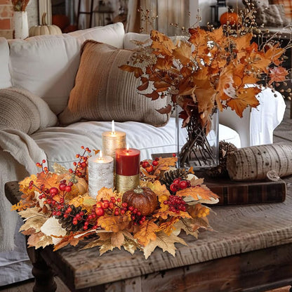 24" Artificial Fall Half Wreath for Front Door Autumn Wreath with Pumpkin Peony Eucalyptus Chrysanthemum and Ribbon for Halloween Thanksgiving Day Indoor Outdoor Farmhouse Window Wall Décor
