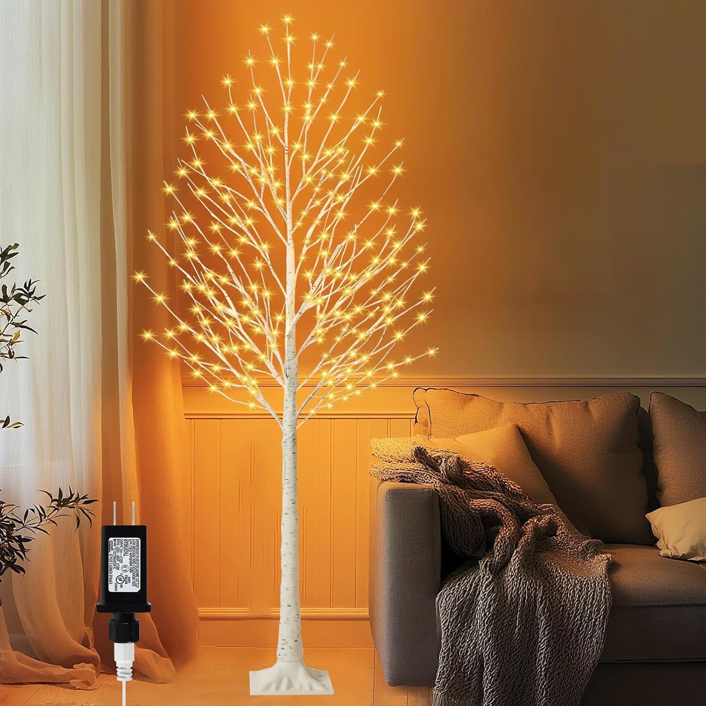 6FT Lighted Birch Tree with 144 LED Light, Artificial Light Up Tree | Plug in Decorative Light Trees for Indoor Home Decor, Wedding Party, Christmas Holiday Floor Lamp, Warm White