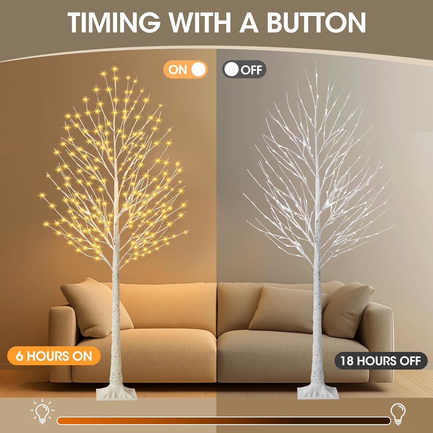 6FT Lighted Birch Tree with 144 LED Light, Artificial Light Up Tree | Plug in Decorative Light Trees for Indoor Home Decor, Wedding Party, Christmas Holiday Floor Lamp, Warm White