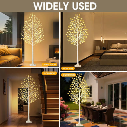 6FT Lighted Birch Tree with 144 LED Light, Artificial Light Up Tree | Plug in Decorative Light Trees for Indoor Home Decor, Wedding Party, Christmas Holiday Floor Lamp, Warm White