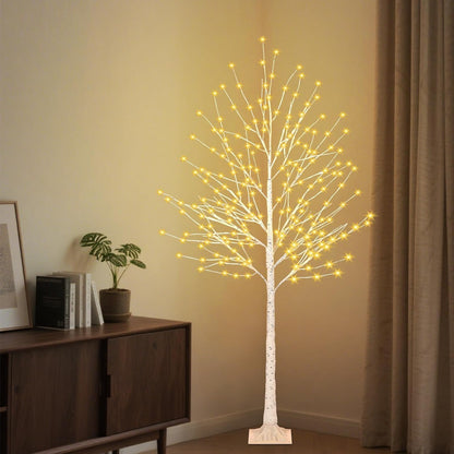 6FT Lighted Birch Tree with 144 LED Light, Artificial Light Up Tree | Plug in Decorative Light Trees for Indoor Home Decor, Wedding Party, Christmas Holiday Floor Lamp, Warm White
