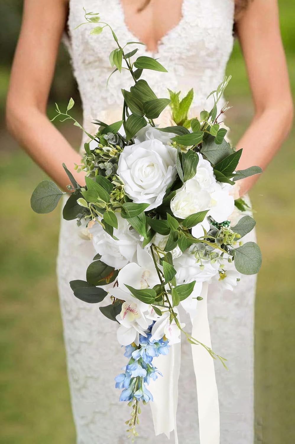 8PCS Blue Delphinium Artificial Flowers 29.5" Combo Clematis Greenery 23.6" Long Stem Flowers for Tall Vase Larkspur Silk Flowers Floral Arrangements Table Party Home Decor (Ice Blue)