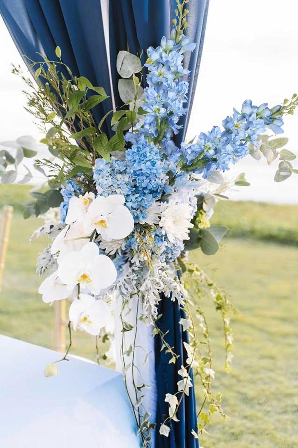 8PCS Blue Delphinium Artificial Flowers 29.5" Combo Clematis Greenery 23.6" Long Stem Flowers for Tall Vase Larkspur Silk Flowers Floral Arrangements Table Party Home Decor (Ice Blue)