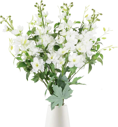 8PCS Blue Delphinium Artificial Flowers 29.5" Combo Clematis Greenery 23.6" Long Stem Flowers for Tall Vase Larkspur Silk Flowers Floral Arrangements Table Party Home Decor (Ice Blue)