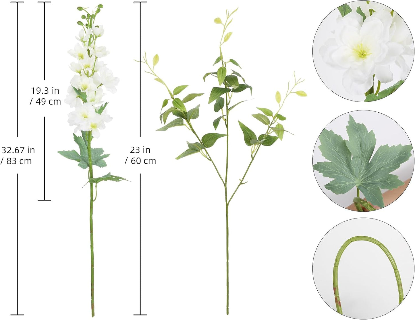 8PCS Blue Delphinium Artificial Flowers 29.5" Combo Clematis Greenery 23.6" Long Stem Flowers for Tall Vase Larkspur Silk Flowers Floral Arrangements Table Party Home Decor (Ice Blue)