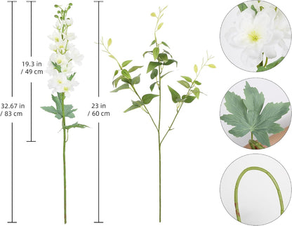 8PCS Blue Delphinium Artificial Flowers 29.5" Combo Clematis Greenery 23.6" Long Stem Flowers for Tall Vase Larkspur Silk Flowers Floral Arrangements Table Party Home Decor (Ice Blue)