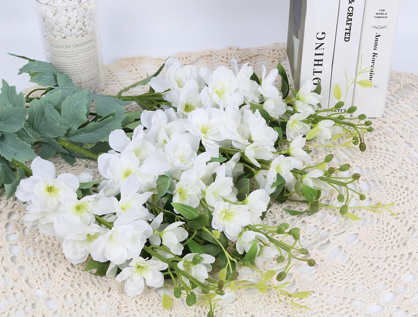 8PCS Blue Delphinium Artificial Flowers 29.5" Combo Clematis Greenery 23.6" Long Stem Flowers for Tall Vase Larkspur Silk Flowers Floral Arrangements Table Party Home Decor (Ice Blue)