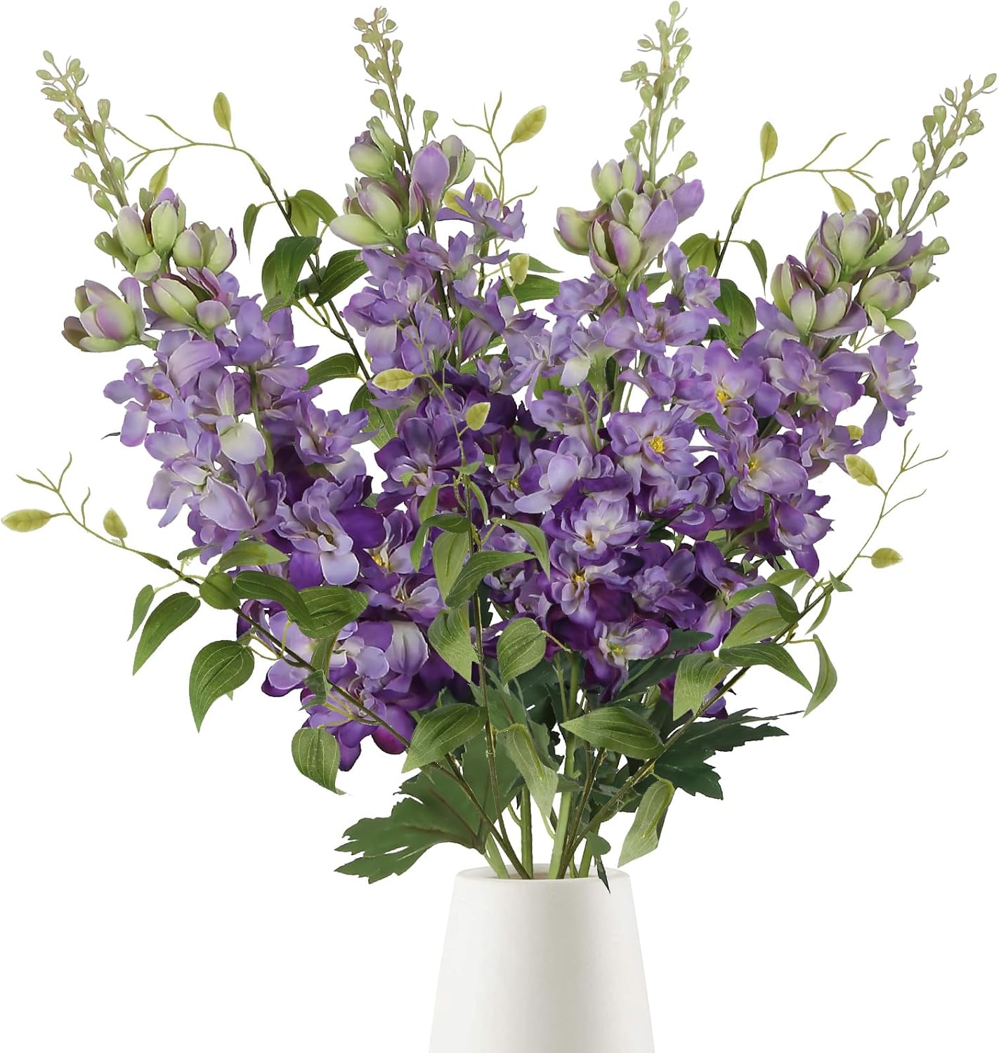 8PCS Blue Delphinium Artificial Flowers 29.5" Combo Clematis Greenery 23.6" Long Stem Flowers for Tall Vase Larkspur Silk Flowers Floral Arrangements Table Party Home Decor (Ice Blue)