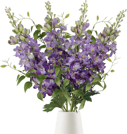 8PCS Blue Delphinium Artificial Flowers 29.5" Combo Clematis Greenery 23.6" Long Stem Flowers for Tall Vase Larkspur Silk Flowers Floral Arrangements Table Party Home Decor (Ice Blue)