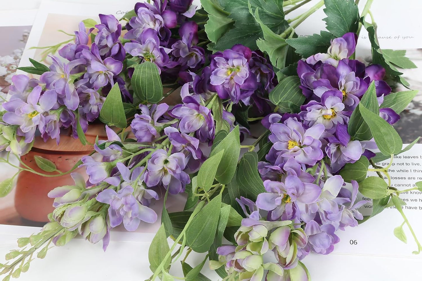 8PCS Blue Delphinium Artificial Flowers 29.5" Combo Clematis Greenery 23.6" Long Stem Flowers for Tall Vase Larkspur Silk Flowers Floral Arrangements Table Party Home Decor (Ice Blue)