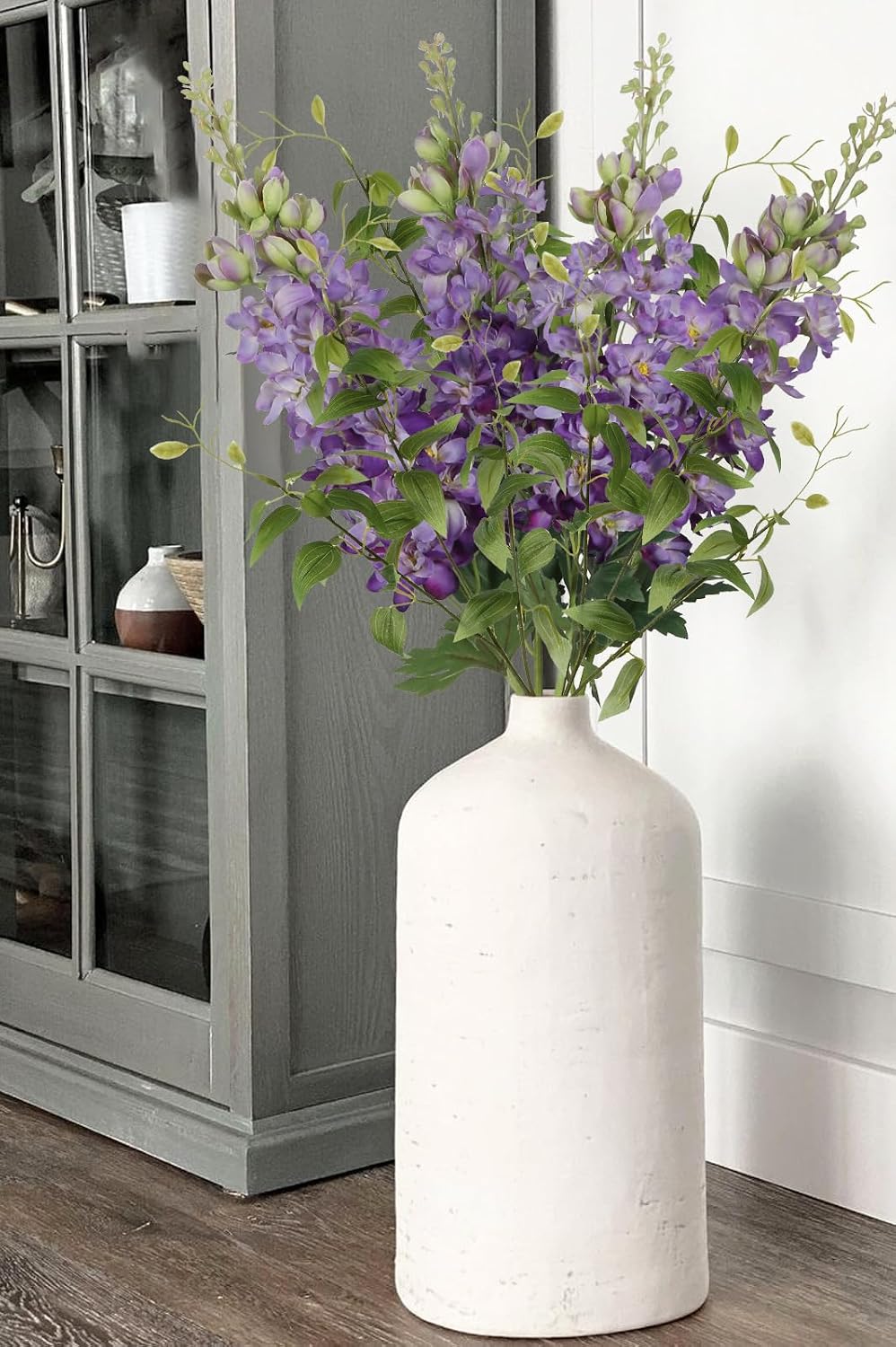 8PCS Blue Delphinium Artificial Flowers 29.5" Combo Clematis Greenery 23.6" Long Stem Flowers for Tall Vase Larkspur Silk Flowers Floral Arrangements Table Party Home Decor (Ice Blue)