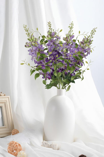 8PCS Blue Delphinium Artificial Flowers 29.5" Combo Clematis Greenery 23.6" Long Stem Flowers for Tall Vase Larkspur Silk Flowers Floral Arrangements Table Party Home Decor (Ice Blue)