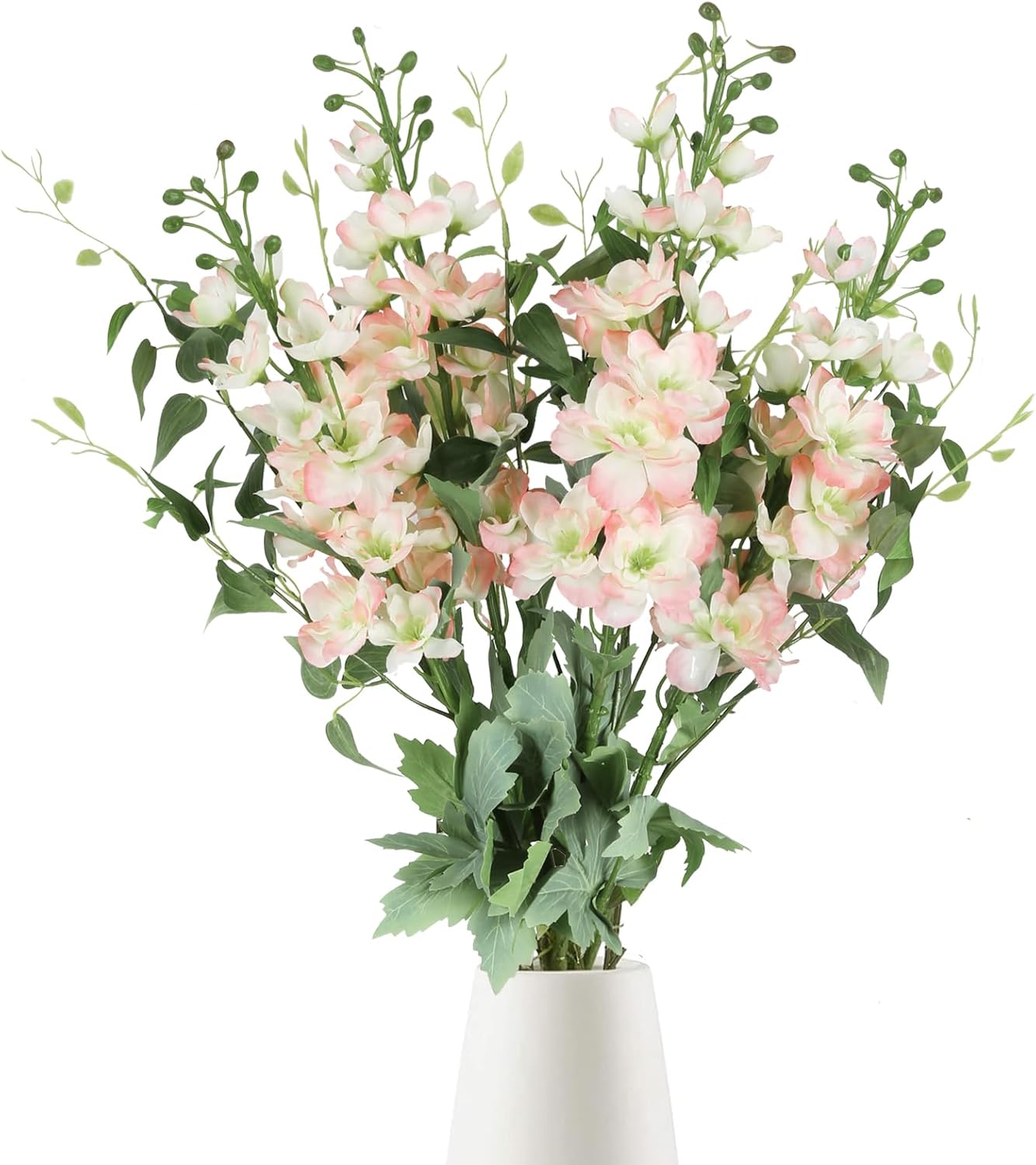8PCS Blue Delphinium Artificial Flowers 29.5" Combo Clematis Greenery 23.6" Long Stem Flowers for Tall Vase Larkspur Silk Flowers Floral Arrangements Table Party Home Decor (Ice Blue)