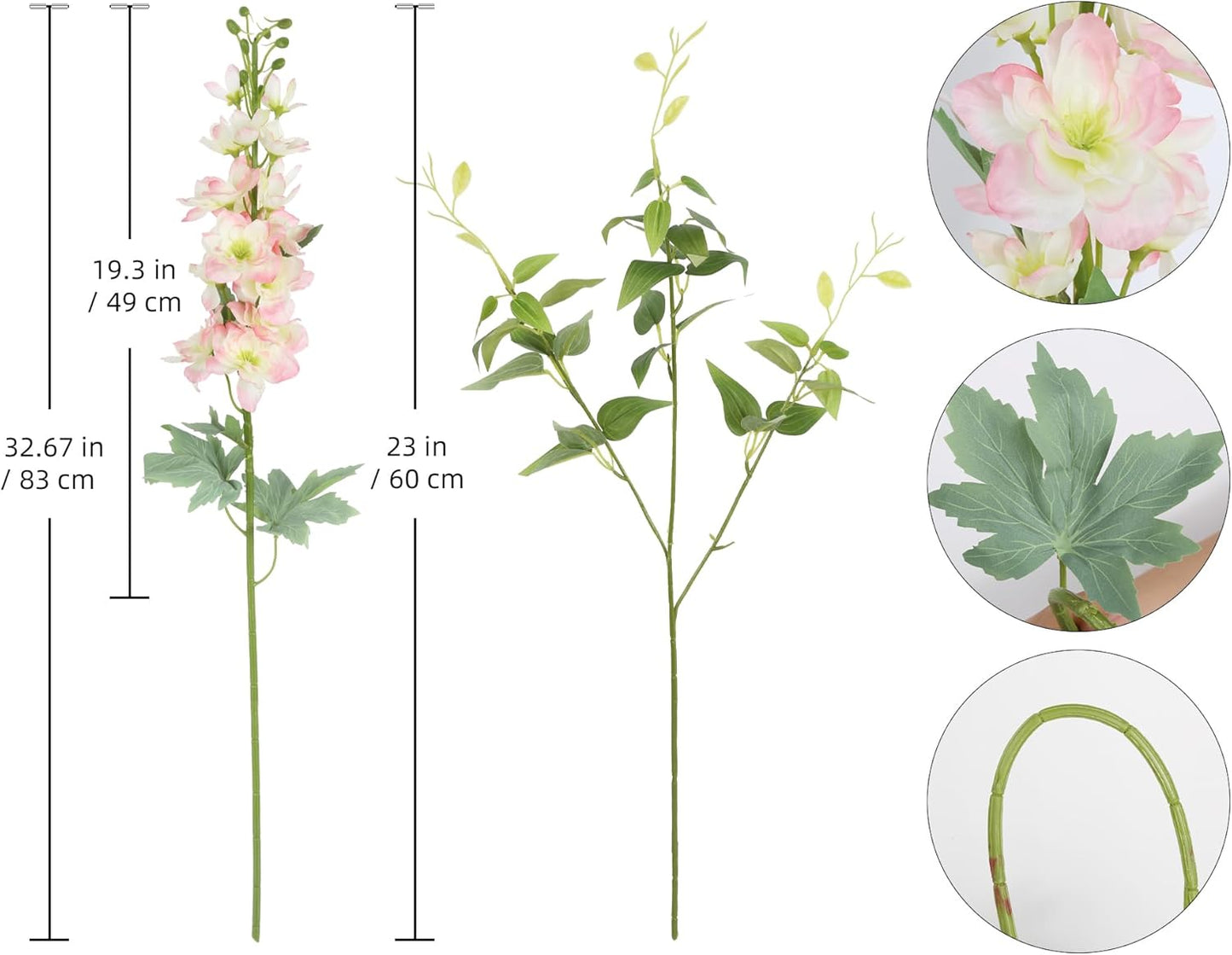 8PCS Blue Delphinium Artificial Flowers 29.5" Combo Clematis Greenery 23.6" Long Stem Flowers for Tall Vase Larkspur Silk Flowers Floral Arrangements Table Party Home Decor (Ice Blue)