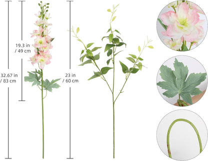 8PCS Blue Delphinium Artificial Flowers 29.5" Combo Clematis Greenery 23.6" Long Stem Flowers for Tall Vase Larkspur Silk Flowers Floral Arrangements Table Party Home Decor (Ice Blue)