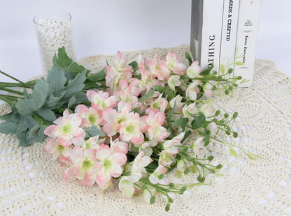 8PCS Blue Delphinium Artificial Flowers 29.5" Combo Clematis Greenery 23.6" Long Stem Flowers for Tall Vase Larkspur Silk Flowers Floral Arrangements Table Party Home Decor (Ice Blue)