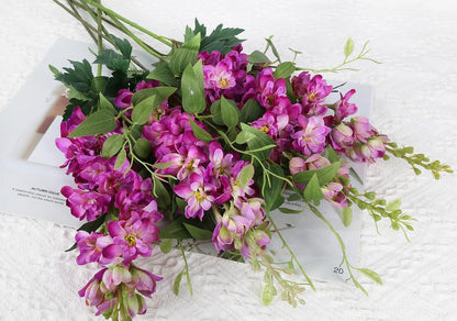 8PCS Blue Delphinium Artificial Flowers 29.5" Combo Clematis Greenery 23.6" Long Stem Flowers for Tall Vase Larkspur Silk Flowers Floral Arrangements Table Party Home Decor (Ice Blue)