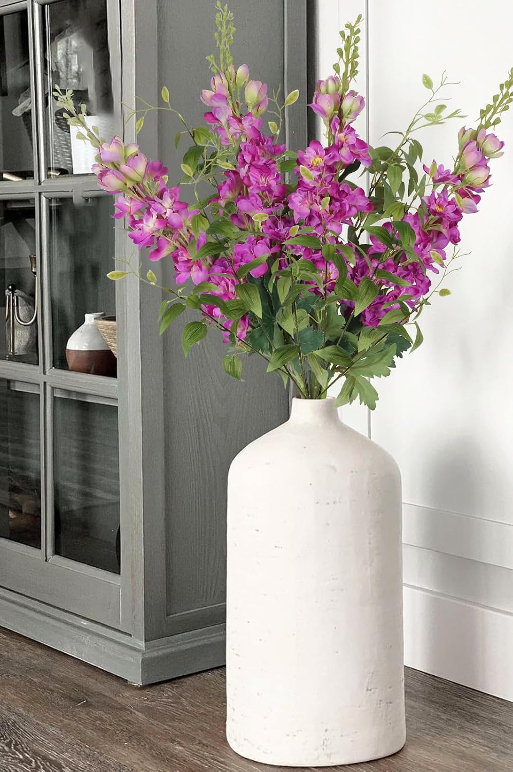 8PCS Blue Delphinium Artificial Flowers 29.5" Combo Clematis Greenery 23.6" Long Stem Flowers for Tall Vase Larkspur Silk Flowers Floral Arrangements Table Party Home Decor (Ice Blue)