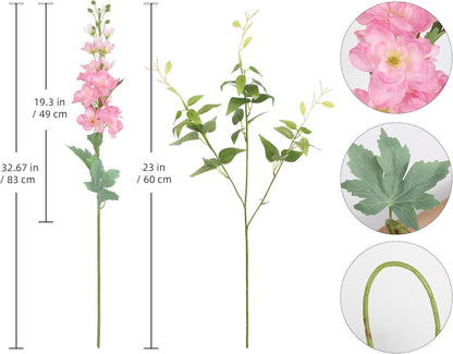 8PCS Blue Delphinium Artificial Flowers 29.5" Combo Clematis Greenery 23.6" Long Stem Flowers for Tall Vase Larkspur Silk Flowers Floral Arrangements Table Party Home Decor (Ice Blue)